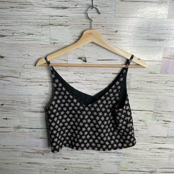 Topshop black floral crop top blouse size 2 - Picture 8 of 9